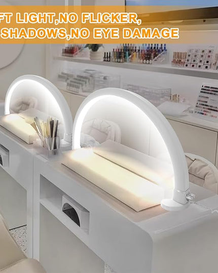 Super Bright Half Moon Light for Nail Desk, Upgrade Nail Lamp for Desk with Stepless Dimming, Half Moon Desk Lamp 3 Color Temperature - LeafyLoom