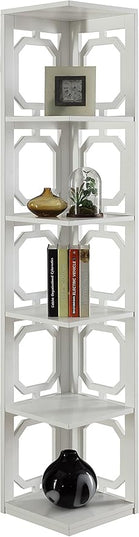Convenience Concepts Omega 5 Tier Corner Bookcase, White - LeafyLoom