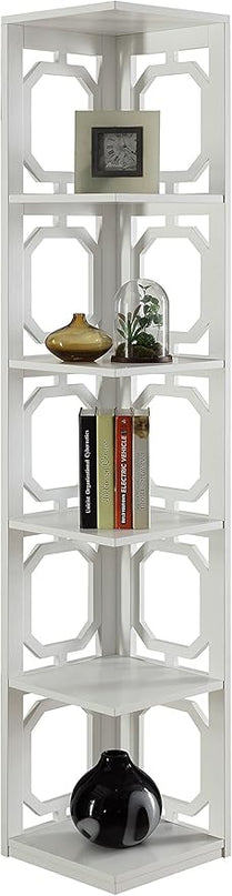 Convenience Concepts Omega 5 Tier Corner Bookcase, White - LeafyLoom