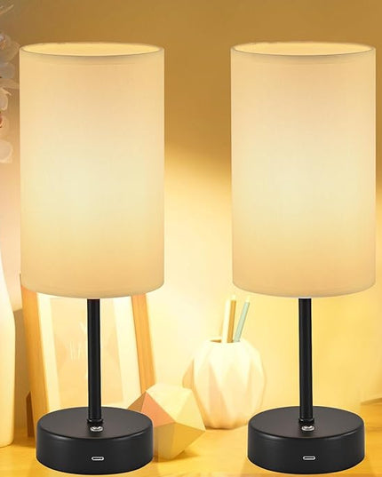 2PCS Cordless Table Lamp, Built-in 5000mAh Rechargeable Table Lamp Cordless,Stepless Dimmable Brightness Battery Powered Lamp, Wireless Lamp with Memory Function for Dining Room, Bedroom (BLACK-2PCS) - LeafyLoom
