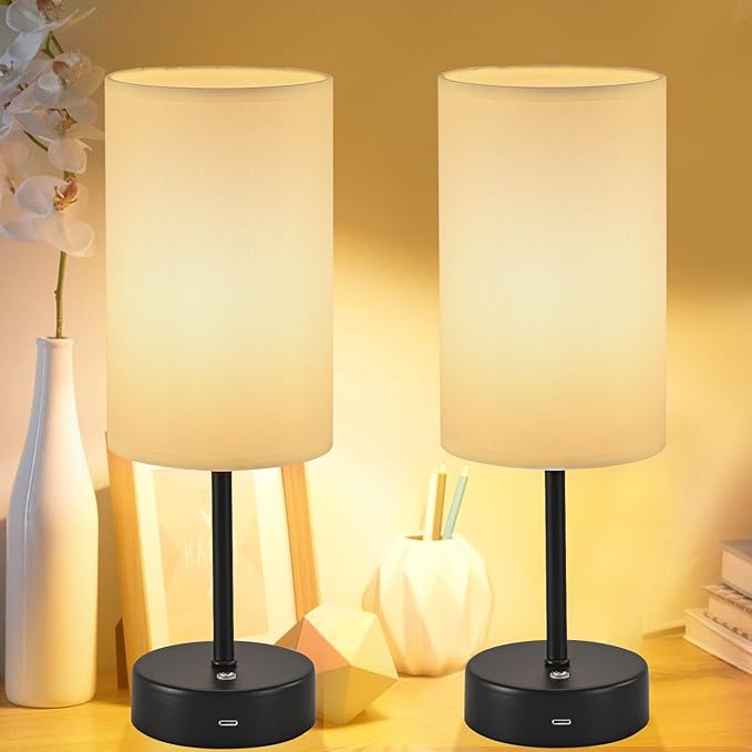 2PCS Cordless Table Lamp, Built-in 5000mAh Rechargeable Table Lamp Cordless,Stepless Dimmable Brightness Battery Powered Lamp, Wireless Lamp with Memory Function for Dining Room, Bedroom (BLACK-2PCS) - LeafyLoom