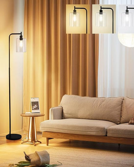 Industrial Floor Lamp, Dimmable Modern Standing Lamp with Clear Glass Shade, Black Tall Lamp with Remote & Foot Control, LED Bright Corner Lamp with 6W Bulb for Living Room Bedroom Office… - LeafyLoom