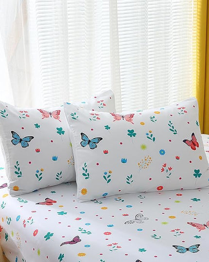 Butterfly Comforter Set Twin Size for Girls Kids Teens 7 Piece Bed in A Bag Colorful Butterflies Flower Leaves Bedding Set All Season Lightweight - LeafyLoom