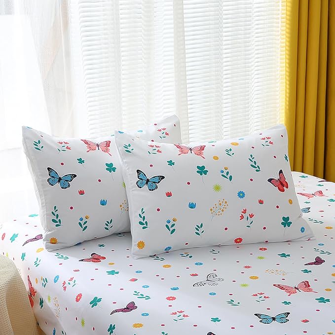 Butterfly Comforter Set Twin Size for Girls Kids Teens 7 Piece Bed in A Bag Colorful Butterflies Flower Leaves Bedding Set All Season Lightweight - LeafyLoom