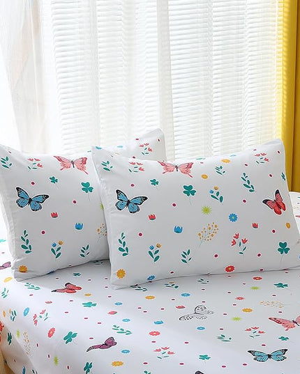 Girls Butterfly Comforter Set Full Size 7 Piece Bed in A Bag Colorful Flowers Leaves Bedding Set for Kids Teens Super Soft All Season - LeafyLoom