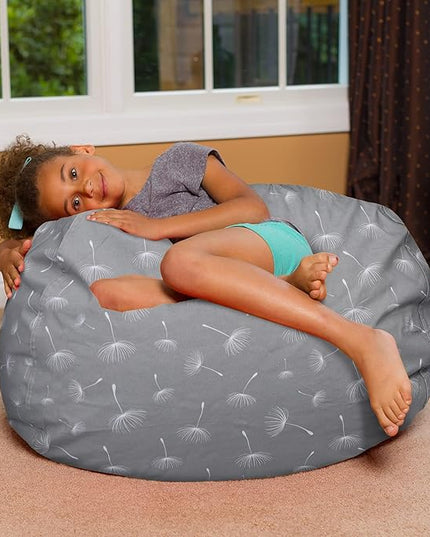 Posh Creations Bean Bag Chair for Kids, Teens, and Adults Includes Removable and Machine Washable Cover, Canvas White Dandelions on Gray, 38in - Large - LeafyLoom
