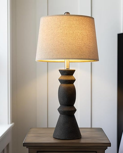 Oneach 25.75'' Farmhouse Black Ceramic Table Lamp Set of 2 for Living Room Rustic Table lamp Bedroom Nightstand Lamp End Table Lamps - LeafyLoom