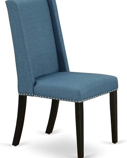 East West Furniture NOFL3-BLK-21 3 Piece Modern Dining Set Contains a Rectangle Wooden Table with Butterfly Leaf and 2 Blue Linen Fabric Upholstered Chairs, 32x54 Inch - LeafyLoom