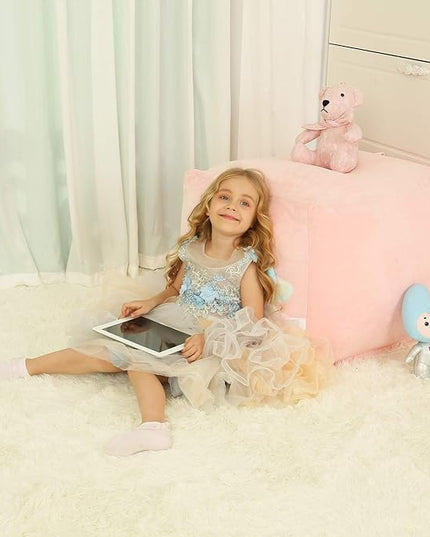 Kids Bean Bag Chairs Pink, Poodle Toy Organizers and Storage for Girls Bedroom, Velvet Fabric Super Soft Extra Large Cover Only - LeafyLoom