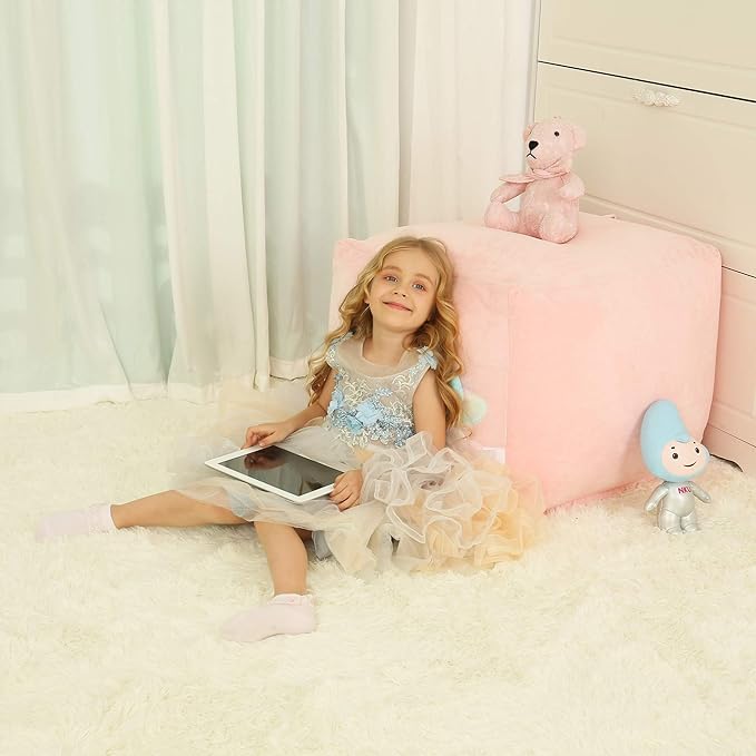 Kids Bean Bag Chairs Pink, Poodle Toy Organizers and Storage for Girls Bedroom, Velvet Fabric Super Soft Extra Large Cover Only - LeafyLoom