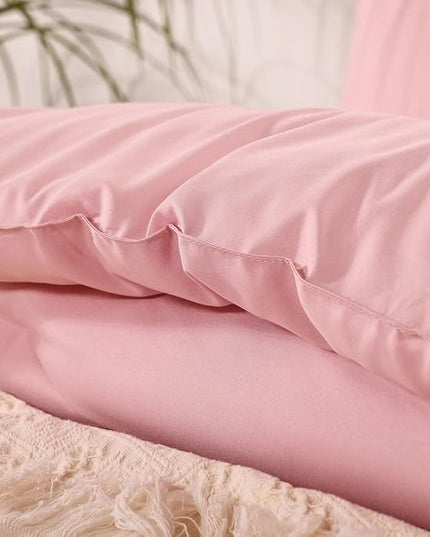 ROSGONIA Full Size Comforter Sets for Girls Boys Teens Pink, 3pcs (1 Boho Comforter & 2 Pillowcases), Lightweight Dorm Bedding Soft All Season Bed Set - LeafyLoom