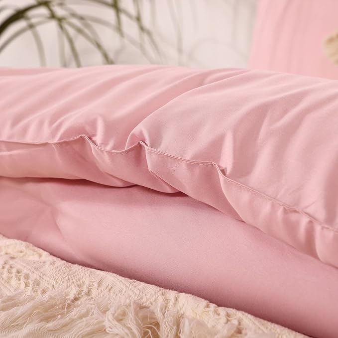 ROSGONIA Pink Comforter Set Queen, 3pcs (1 Boho Pink Comforter & 2 Pillowcases) All Season Bedding Comforters Lightweight Bedspread Blanket Quilt - LeafyLoom