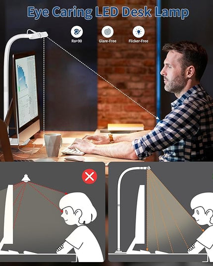 KableRika Desk Lamp, 24W 1200lumen Brightest LED Desk Lamp for Home Office, 31.5" Wide Dimmable Architect Task Lamp with Base,Eye Protection Tall Desk Light for Workbench Office Lighting Computer - LeafyLoom