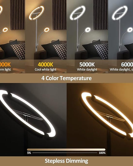 FIMEI Split Floor Lamp with Reading Light, Modern Bright LED Rotatable Standing Lamp with Stepless Dimming and 3000K-6000K Color for Living Room Bedroom Office, Touch and Remote Control, Gray - LeafyLoom