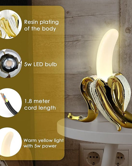 Modern Banana Table Lamp, Desk Lamp,Led Night Light Plating Resin Banana Lighting Fixture for Living Room, Bedroom,Home Office,Kids Room (Standing-Plated) - LeafyLoom