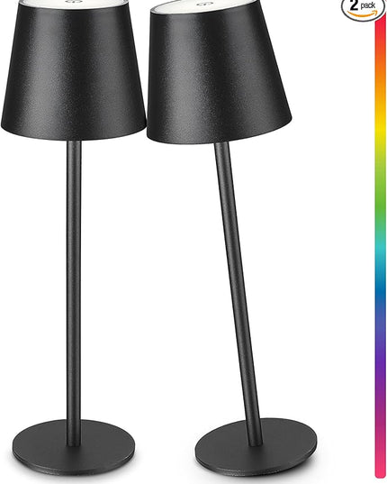 2-Pack 5200mAh RGB Cordless Table Lamp, RGB 8 Modes & Touch Control Rechargeable Battery Desk Lamp, IP54 Waterproof Battery Operated Lamp for Bedroom/Outdoor/Restaurant/Camping/Bars (Black) - LeafyLoom