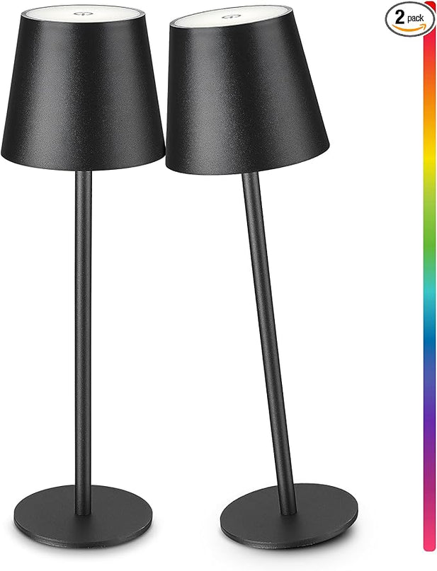 2-Pack 5200mAh RGB Cordless Table Lamp, RGB 8 Modes & Touch Control Rechargeable Battery Desk Lamp, IP54 Waterproof Battery Operated Lamp for Bedroom/Outdoor/Restaurant/Camping/Bars (Black) - LeafyLoom