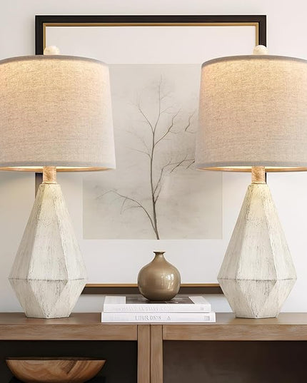 PoKat 20.25'' Table Lamp Set of 2, Bedside Lamp for Nightstand, Small Lamp for Bedroom, Bedroom Lamps for Living Room, Farmhouse Lamp for Nursery, White - LeafyLoom