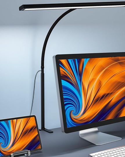 Desk Lamp for Office Home, [3 Color & 10 Brightness] 160 LED Dimmable Reading Lamp with Clamp, Eye-Caring Clip on Desk Light Working for Video Conference Workbench Drafting Crafting Drawing Puzzling - LeafyLoom