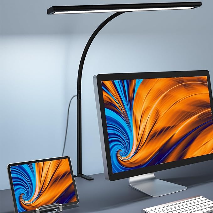 Desk Lamp for Office Home, [3 Color & 10 Brightness] 160 LED Dimmable Reading Lamp with Clamp, Eye-Caring Clip on Desk Light Working for Video Conference Workbench Drafting Crafting Drawing Puzzling - LeafyLoom