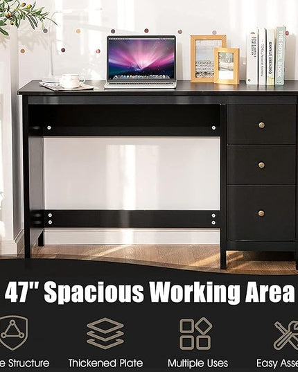3-Drawer Computer Desk, Black - LeafyLoom