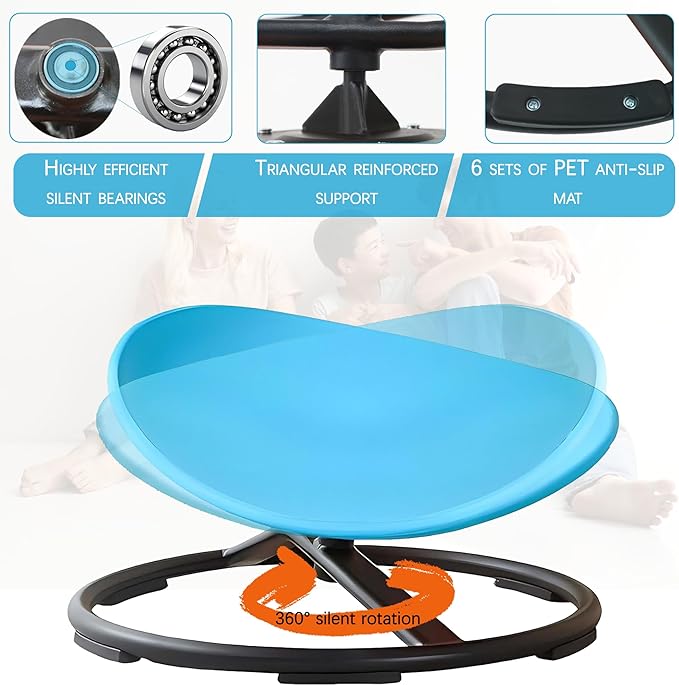 Kids Sensory Spinning Chair, Sit and Spin Toy, Autistic Childs Swivel Chair, Training Body Coordination, Metal Base Non-Slip Indoor and Outdoor Activity Toys (Blue) - LeafyLoom