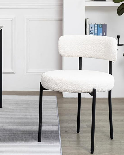 DYHOME White Dining Chair One Chair for Kitchen Dining Room Dining Table,Upholstered Boucle Dining Chair with Black Metal Legs,Accent Dining Side Chair - LeafyLoom