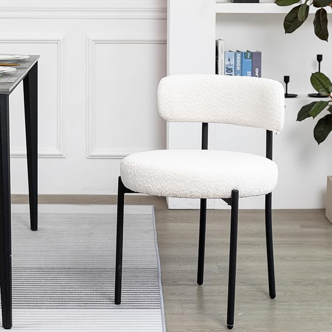 DYHOME White Dining Chair One Chair for Kitchen Dining Room Dining Table,Upholstered Boucle Dining Chair with Black Metal Legs,Accent Dining Side Chair - LeafyLoom