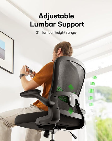 Marsail Office Chair Ergonomic-Desk Chair: Mesh Back Home Office Chair with Adjustable Lumbar Support, Computer Desk Chair with Flip-up Armrests Swivel Home Office Task Chair(Bright Black) - LeafyLoom