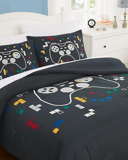 KALEIDOSPACE Gamer Bedding Sets for Boys Girls, Glow in The Dark 7 Piece Bed in a Bag Full, Ultra Soft Microfiber Kids Bedding for All Season (76"X86") - LeafyLoom