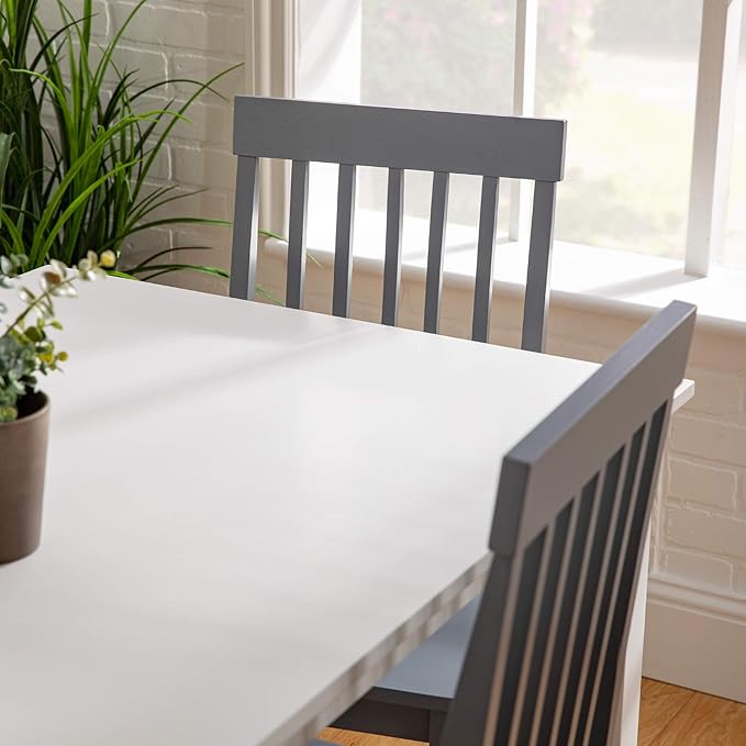 Walker Edison 4 Person Modern Farmhouse Wood Small Dining Table Dining Room Kitchen Table Set 4 Chairs Set, 48 Inch, White and Grey - LeafyLoom