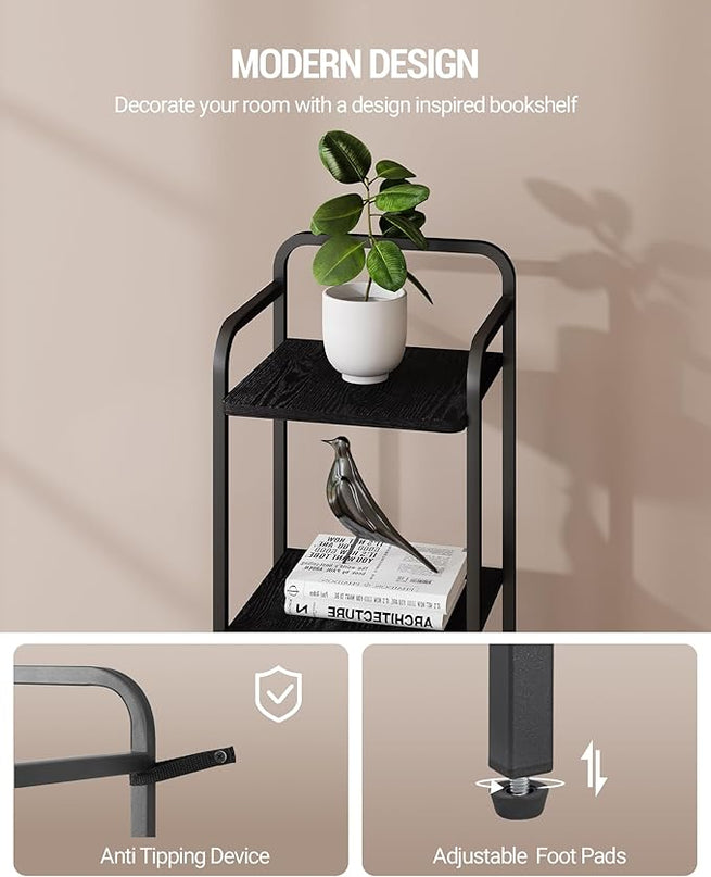 Bookcase Bookshelf, Narrow Book Shelf, Industrial Coner Shelf Storage Organizer, Slim Shelving Unit for Home Office, Living Room, Bedroom, Kitchen, 6-Tier Black BC24604B - LeafyLoom