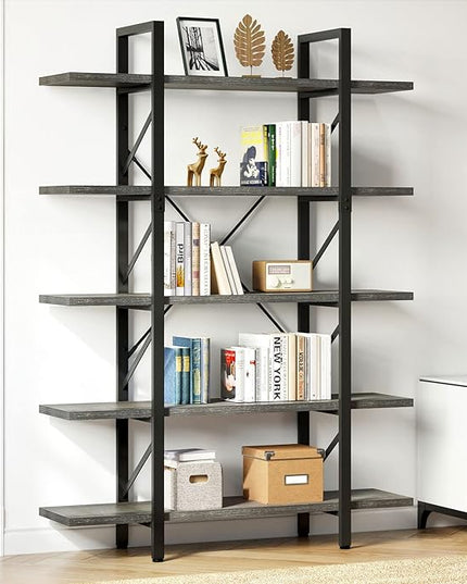 YITAHOME 5 Tier Bookshelf, 70.9" Tall Industrial Bookcase, Wide Open Display Storage Book Shelf for Living Room/Bedroom/Home/Office, Charcoal Gray - LeafyLoom