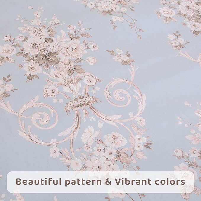 QSH Floral King Size Sheet Sets - 100% Egyptian Cotton Floral Bedding Sheets Blue Vintage Paisley Flower Pattern Printed Bedding King Size Bed Sheets 17.5" Extra Deep Pocket 4pcs - LeafyLoom