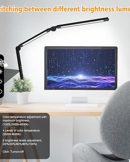 LED Desk Lamp with Clip, Multi-Angle Flexible 3-Segment 2-Light Source Office Desk Lamp, Clip-on Eye-Care 4 Color Temperature Modes&5 Brightness, Table Lamp for Home Office Studio Study Nail - LeafyLoom