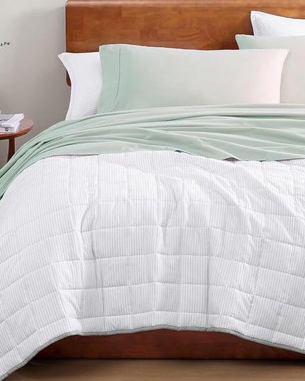 LANE LINEN RV Queen Sheets Set - 100% Organic Cotton 15" Deep Pocket Fitted Camper Sheets - (Short Queen, Cool Blue) - LeafyLoom