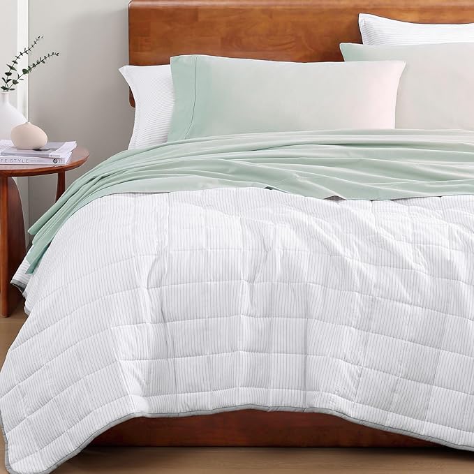 LANE LINEN RV Queen Sheets Set - 100% Organic Cotton 15" Deep Pocket Fitted Camper Sheets - (Short Queen, Cool Blue) - LeafyLoom