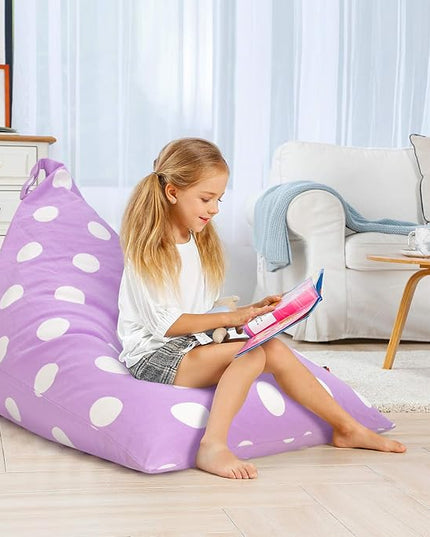 Aubliss Stuffed Animal Storage Bean Bag Chairs Cover, 50"x 35" Extra Large Bean Bags Chair for Kids & Adults, Beanbag Toy Storage for Boys Girls - Premium Cotton Canvas Purple Dot - LeafyLoom