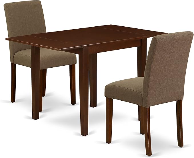 East West Furniture 1NDAB3-MAH-18 3 Piece Kitchen Set Contains a Rectangle Room Table with Dropleaf and 2 Coffee Linen Fabric Parson Dining Chairs, 30x48 Inch - LeafyLoom