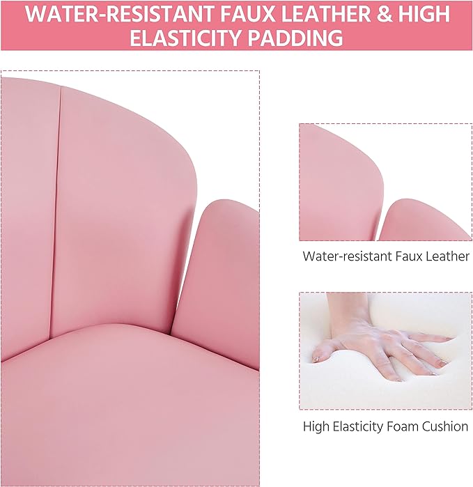 Yaheetech Cute Petal Desk Chair Home Office Chair Swivel Upholstered Leather Desk Chair Makeup Vanity Chair with Armrests for Bedroom Modern Computer Rolling Chair for Women Simple Pink - LeafyLoom