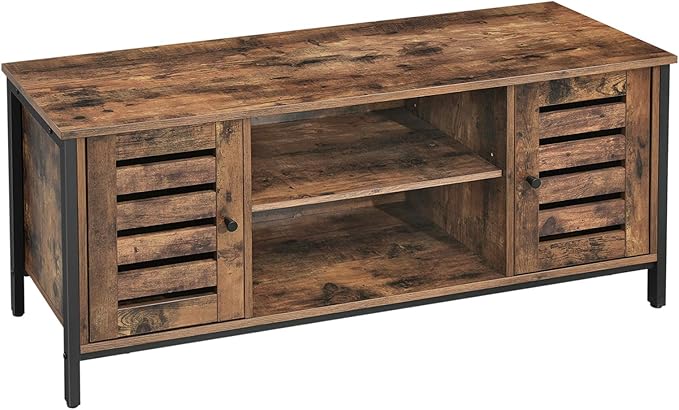 VASAGLE TV Stand for 50 Inches Televisions, Entertainment Center with Storage Shelves, Cabinet with Louvered Doors, 43.3‘’, Rustic Brown - LeafyLoom