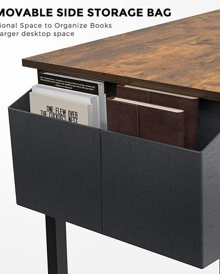 JHK Computer Small Desk Office 32 Inch Writing Work Kids Study Simple Wooden Table for Home Bedroom Modern Style with Headphone Hooks & Storage Bag, Rustic Brown - LeafyLoom
