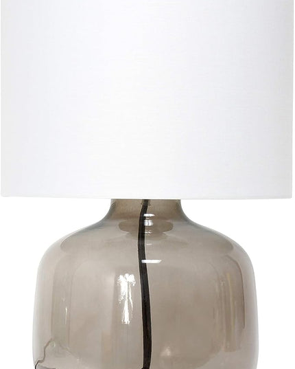 Simple Designs LT2064-SMW Smokey Glass Table Lamp with White Fabric Shade (Pack of 4) - LeafyLoom