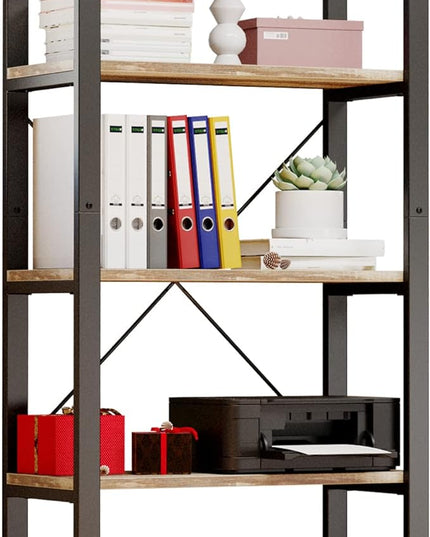 IRONCK Bookshelf 5-Tier Ladder Shelf 110lbs/shelf Vintage Industrial Style Bookcase for Home Decor, Office Decor - LeafyLoom