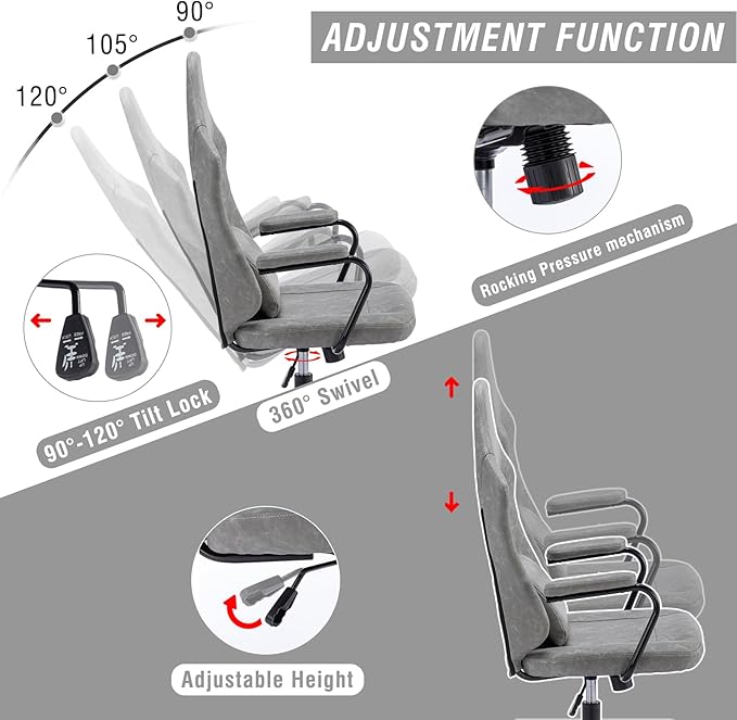 Executive Office Chair, Home Office Desk Chair, High Back PU Leather Desk Chair, 360° Swivel Computer Chair, Height Adjustable Tilt Vanity Task Chair for Office, Reading Meeting Room - LeafyLoom
