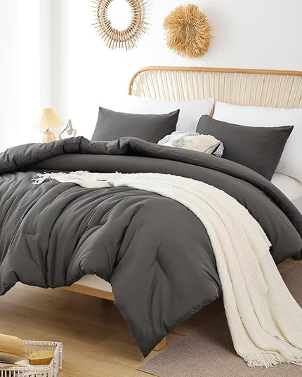 ROSGONIA Oversized King Comforter Charcoal Gray, 3pcs (1 Grey Comforter & 2 Pillowcases), Soft Lightweight Oversized King Size Comforter Sets Bedding - LeafyLoom