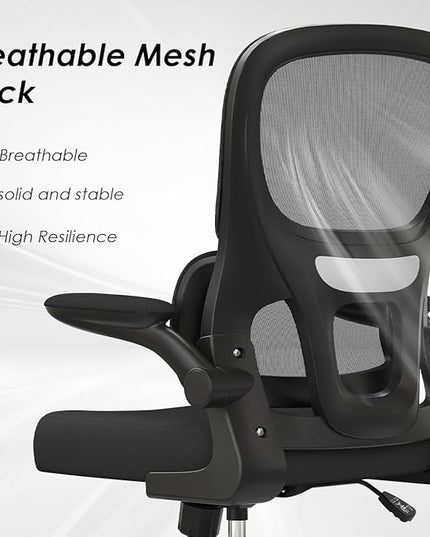Soohow Ergonomic Home Office Chair, Mesh Desk Chair with Lumbar Support, Comfy Computer Desk Chair with Flip Armrest Rolling Wheels, Black. - LeafyLoom