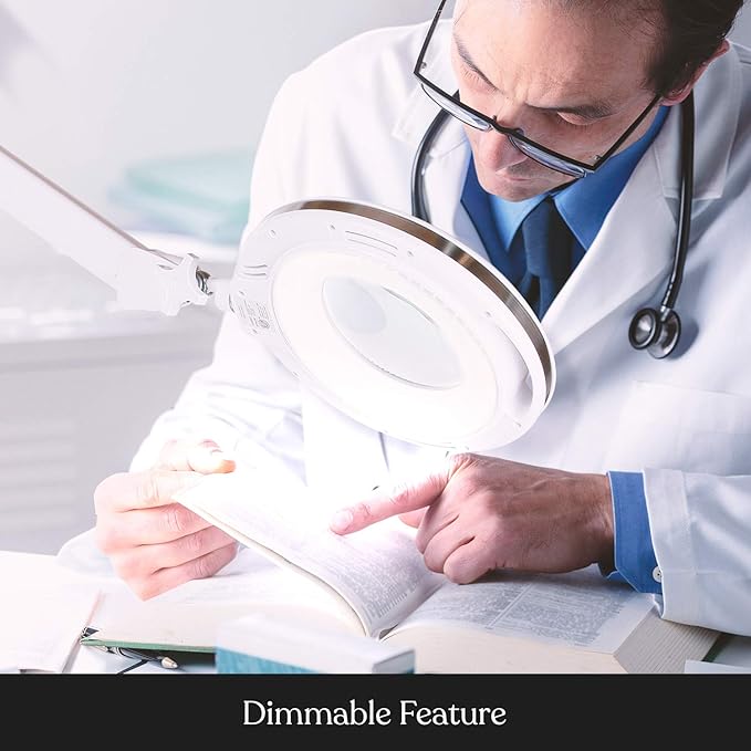 Brightech LightView Pro Magnifying Glass with Light and Stand, Magnifying Floor Lamp with a 6-Wheel Rolling Base for Facials, Lash Estheticians, Dimmable LED Work Light for Sewing, Crafts - LeafyLoom