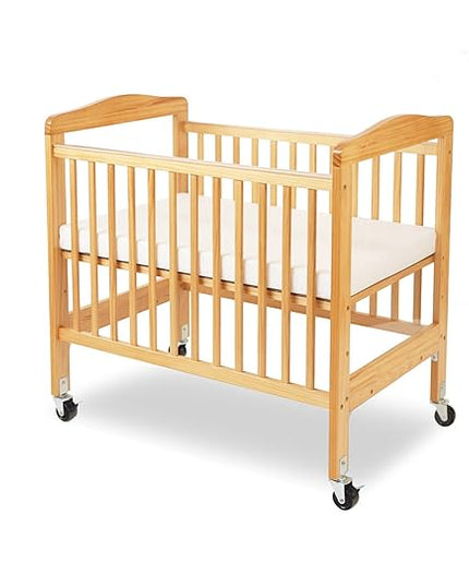 LA Baby Compact Non-Folding Wooden Window Crib, Natural - LeafyLoom