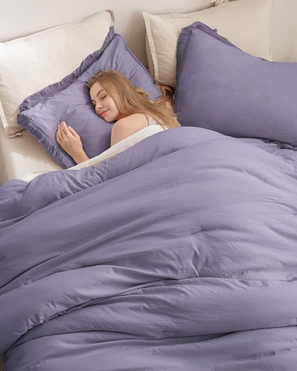 Andency Grayish Lavender Purple Comforter Set Queen, Boho Tassel Lightweight Bedding Comforter Sets, 3 Pieces All Season Soft Fluffy Fringe Bed Set (90x90In Comforter & 2 Pillowcases) - LeafyLoom